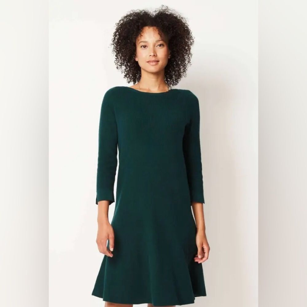 J Jill Flounced Hem Sweater Dress In Dark Teal LP